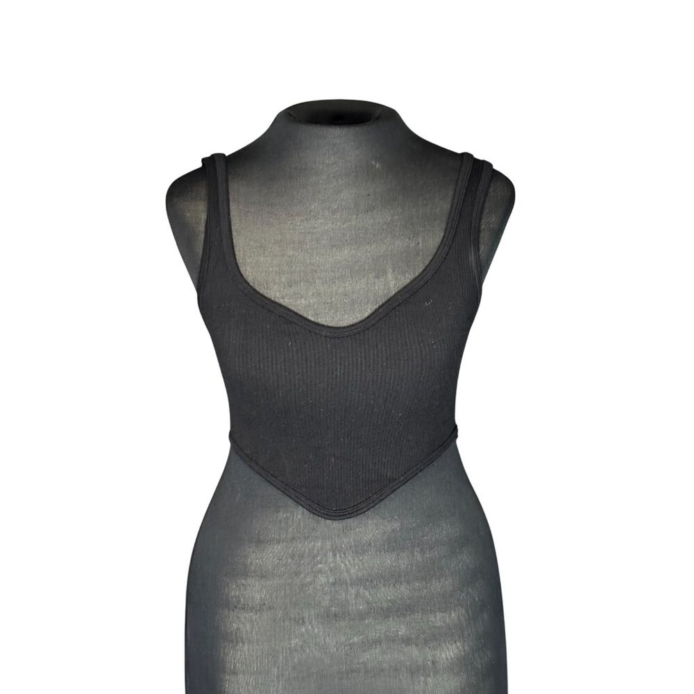 Zara Ribbed Scoop Neck Crop Tops Set Of 2 Black & White XS-S Stretchy Fitted Sty
